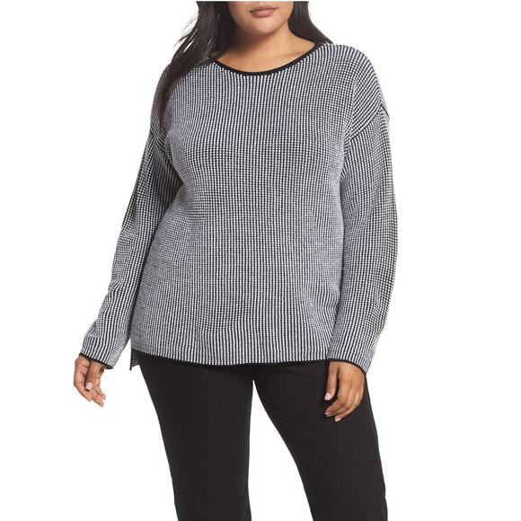 Black White Textured Merino Wool Boxy Sweater 1X